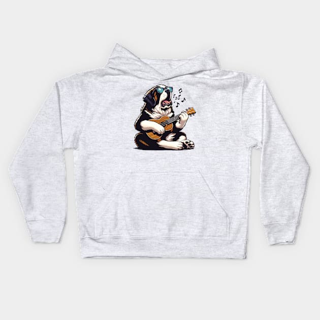 Saint Bernard Dog Playing Guitar Singing Funny Kids Hoodie by BraaiNinja